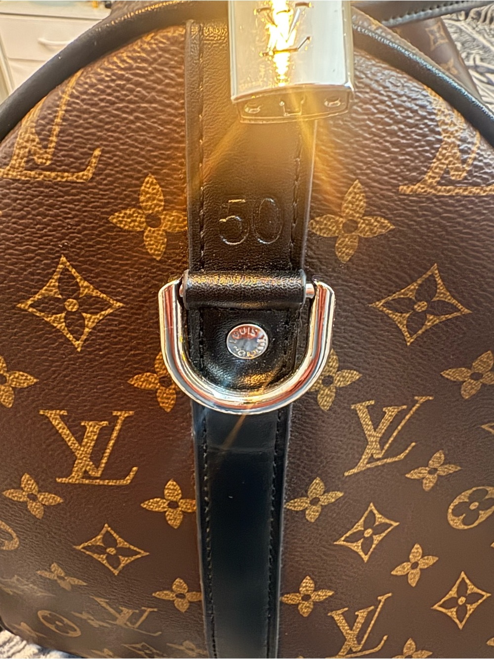 Keepall 50 Monogram Duffel with Brown Canvas and Black Trim - Picture 4 of 6